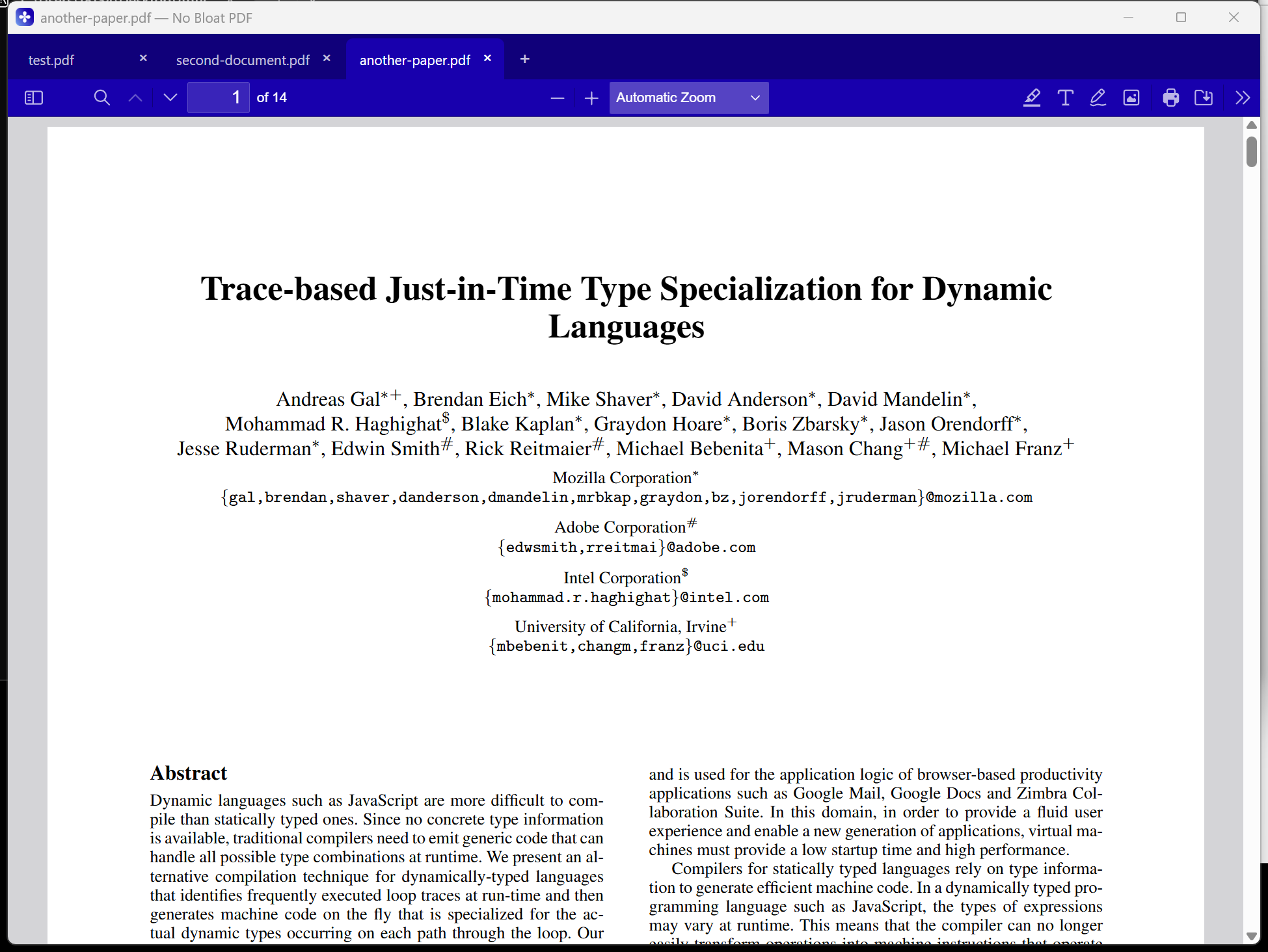 No Bloat PDF with tabs open